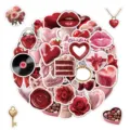 50pz adesivi San Valentino impermeabili vinile decalcomanie cuore rosso rosa decorazione - 50 Pezzi/Confezione / Multicolore