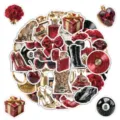Dettaglio adesivi estetici rosso e oro di lusso, design olografici lucidi impermeabili. - Adesivi Graffiti Rosso Oro di Lusso (TQ50-1213) / 50 Pezzi/Confezione