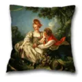 Housse de coussin carree peinture a l'huile art rococo, decoration salon vintage. - Housse de Coussin Peau de Pêche Simple Face / B20230717-9
