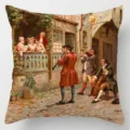 Classical European art print linen throw pillow cover detail view, vintage home decor accessory. - Single-Sided Peach Skin Pillow Cover Without Core 45x45cm / Style 11