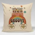 Retro groovy bus throw pillow cover, vintage rainbow flower cushion case for sofa home decor - BZ202406025-4