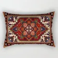 Vista dettagliata della federa lunga geometrica persiana vintage con intricati motivi tradizionali. - Federa in Velluto Pelle di Pesca (Monofacciale Senza Imbottitura) 50x30cm / BZ202403029-1