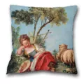 Fodera per cuscino con pittura a olio d'arte rococò, federa quadrata decorativa vintage. - Federa in Pelle di Pesca Monolaterale / B20230717-3
