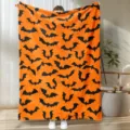 Halloween orange flannel blanket with black bat print, cozy soft throw for autumn holiday decor. - Style 2 (M20260521-2) / 75x100cm (230g/m²)