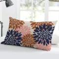Stylish decorative rectangular pillowcase with modern dahlia floral pattern for sofa home use. - Single-Sided Peach Skin Pillowcase Without Insert 50x30cm / Deep Blue/Brown/Pink Geometric Floral Pattern (BZ20240706-26)