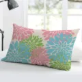 Rectangular dahlia floral pattern throw pillow cover detail view for cozy home sofa and bedroom. - Single-Sided Peach Skin Pillowcase Without Insert 50x30cm / Pink/Blue/Green Geometric Floral Pattern (BZ20240706-27)