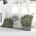 Detailed view of the rectangular floral throw pillow cover with dahlia geometric print. - Single-Sided Peach Skin Pillowcase Without Insert 50x30cm / Dark Green Geometric Dahlia (BZ20240706-28)