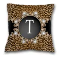 Housse de Coussin Léopard Lettre T Luxe Or Diamant Baroque Taie d'Oreiller Déco - Housse de Coussin Peau de Pêche Unilatérale Sans Noyau 45x45cm