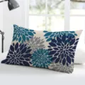 Detailed view of rectangular dahlia geometric pattern pillowcase for living room sofa or bed. - Single-Sided Peach Skin Pillowcase Without Insert 50x30cm / Dark Blue Geometric Dahlia (BZ20240706-29)