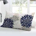 Rectangular dahlia geometric throw pillow cover detail, stylish navy blue and grey floral design. - Single-Sided Peach Skin Pillowcase Without Insert 50x30cm / Blue-Gray Geometric Dahlia (BZ20240706-30)