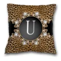 Housse de coussin imprime leopard avec monogramme lettre U diamant elegant pour deco. - Housse de Coussin Peau de Pêche Unilatérale Sans Noyau 45x45cm