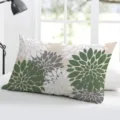 Close-up detail view of the elegant dahlia pattern rectangular throw pillowcase home decor. - Single-Sided Printed Style (BZ20240706-24) / Without Core (50x30cm) / Green Grey Off-White Combination