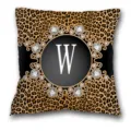 Housse de coussin léopard de luxe avec lettre W taie d'oreiller décorative pour canapé lit - Housse de Coussin Peau de Pêche Unilatérale Sans Noyau 45x45cm