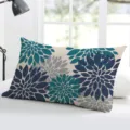 Geometric dahlia pattern rectangular throw pillowcase for living room sofa home decor items - Single-Sided Style (50x30cm, Without Core) / Blue-Green Geometric Floral Print(BZ20240706-1)