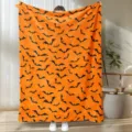 Halloween orange flannel blanket with black bat print, cozy warm throw for home decor. - Style 5 (M20260521-5) / 75x100cm