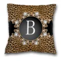 Fodera per cuscino leopardata lettera B, federa decorativa di lusso con cornice di diamanti. - Fodera per Cuscino in Pelle di Pesca Monolaterale Senza Anima 45x45cm