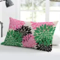 Rectangular dahlia floral pattern throw pillow cover for living room sofa bedroom decor. - Double-Sided Linen Pillowcase; Without Core; 40*60cm / Pink and Green Floral Geometric (BZ20240706-16)