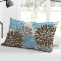 Rectangular throw pillow cover with blue brown grey dahlia geometric floral pattern for sofa bed. - Double-Sided Peach Skin Pillowcase; Without Core; 50x30cm / Blue Brown Grey Geometric (BZ20240706-17)
