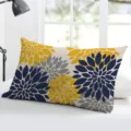Rectangular dahlia geometric pattern pillowcase, modern floral decorative throw pillow cover. - Double-Sided Peach Skin Pillowcase; Without Core; 50x30cm / Dark Blue Yellow Grey Geometric (BZ20240706-18)