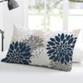 Rectangular dahlia geometric pattern pillowcase in navy white and grey for home sofa bedroom. - Single-Sided Printed Style (BZ20240706-22) / Without Core (50x30cm) / Navy Grey White Combination