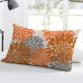 Rectangular dahlia geometric pattern throw pillow cover, stylish home sofa bed decor. - Single-Sided Printed Style (BZ20240706-23) / Without Core (50x30cm) / Orange Grey Beige Combination