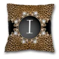 Housse de coussin imprimé léopard lettre I, design luxe strass dorés décoration canapé lit. - Housse de Coussin Peau de Pêche Unilatérale Sans Noyau 45x45cm