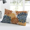 Geometric dahlia floral throw pillow cover, rectangular sofa cushion cover for bedroom. - Single-Sided Peach Skin Pillowcase Without Insert 50x30cm / Blue Orange Yellow Dahlia(BZ20240706-19)