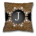 Housse de coussin décorative motif léopard avec strass monogramme lettre J design. - Housse de Coussin Peau de Pêche Unilatérale Sans Noyau 45x45cm