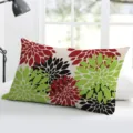 Rectangular dahlia floral pattern throw pillow cover, red black green geometric cushion case - Single-Sided Peach Skin Pillowcase Without Insert 50x30cm / BZ20240706-4