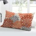 Orange grey dahlia floral rectangular throw pillowcase for sofa and bed cushion cover - Single-Sided Peach Skin Pillowcase; Without Core; 50x30cm / Orange Gray Geometric Pattern (BZ20230603-5)