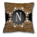 Housse de coussin motif léopard lettre N strass vintage décoration canapé salon lit - Housse de Coussin Peau de Pêche Unilatérale Sans Noyau 45x45cm