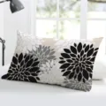 Rectangular dahlia throw pillow cover, black white and grey geometric cushion case for home sofa. - Single-Sided Peach Skin Pillowcase Without Insert 50x30cm / Black White Grey Floral (BZ20240706-9)
