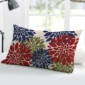 Rectangular dahlia floral pattern throw pillow case, colorful geometric cushion cover home. - Single-Sided Peach Skin Pillowcase Without Insert 50x30cm / Red Blue Green Floral (BZ20240706-11)