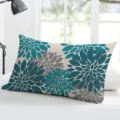 Teal grey dahlia floral geometric pattern throw pillowcase for home bedroom sofa bed decor - Single-Sided Peach Skin Pillowcase Without Insert 50x30cm / BZ20240706-13