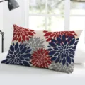 Rectangular dahlia geometric cushion cover, red navy and grey floral throw pillow case. - Single-Sided Peach Skin Pillowcase Without Insert 50x30cm / BZ20240706-14