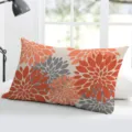 Rectangular dahlia floral pattern throw pillow cover, coral orange and gray sofa bed cushion. - Single-Sided Peach Skin Pillowcase Without Insert 50x30cm / Coral Orange Gray Dahlia(BZ20240706-20)