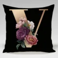 Black gold letter V floral throw pillow cover decorative square sofa cushion case. - Single-Sided Peach Skin Pillowcase; Inner Not Included; 45x45cm