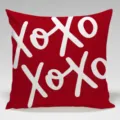 Close-up detail of a red square throw pillowcase featuring bold white XOXO text design. - Single-Sided Peach Skin Pillow Cover Without Core 45x45cm / BZ2024012010-2