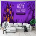 Halloween Wandbehang Teppich lila Schloss Party Hintergrund fuer Schlafzimmer Dekoration - GT202407031-6