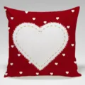 Close-up detail view of red Valentine square throw pillow cover featuring white fuzzy heart. - Single-Sided Peach Skin Pillow Cover Without Core 45x45cm / BZ2024012010-4