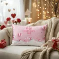 Federa cuscino rosa San Valentino dettaglio con stampa cuori e nuvole per arredamento. - Federa in Velluto Pelle di Pesca (Monofacciale Senza Imbottitura) 50x30cm / Z1960BZ-2