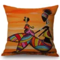 African woman art throw pillow cover, vibrant orange abstract cushion case for home decor. - Single Sided 45x45cm / African Women Art 3