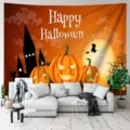 Arazzo da parete di Halloween castello spaventoso sfondo di zucca soggiorno camera - 95x75cm (poliestere) / GT202407031-3