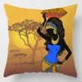 Housse de coussin imprimé numérique art femme africaine savane coucher de soleil - Housse de Coussin en Peluche Courte Unilatérale Sans Noyau 45x45cm / Motif 9