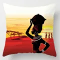 Housse de coussin imprimé art femme africaine taie décorative carrée pour canapé lit - Housse de Coussin en Peluche Courte Unilatérale Sans Noyau 45x45cm / Motif 19
