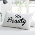 Housse de coussin rectangulaire blanche pour couple avec impression His Beauty cadeau. - Taie d'oreiller double face en lin fin (Sans rembourrage) ; 50x30cm / 8