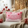 Pink Valentine's Day pillow cover with cute heart and cloud pattern for romantic home decor. - Z1960BZ-4
