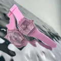 Orologio al quarzo quadrato rosa trasparente con cinturino in silicone moda donna chic - Rosa