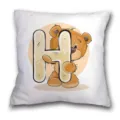 Lindo cojín decorativo de osito de peluche con letra H funda para sofá sala de estar - B202112272-8