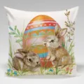 Easter bunny throw pillow cover detail, watercolor rabbit and floral pattern design. - Easter Bunny One / 45x45cm